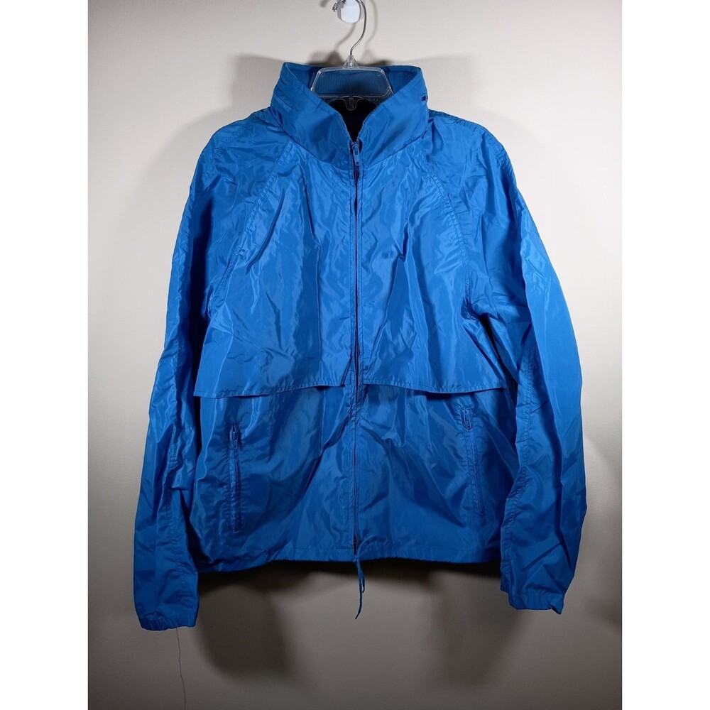 Eddie Bauer Mens Windbreaker Jacket Full Zip Nylon Hood Vented Blue Size XL